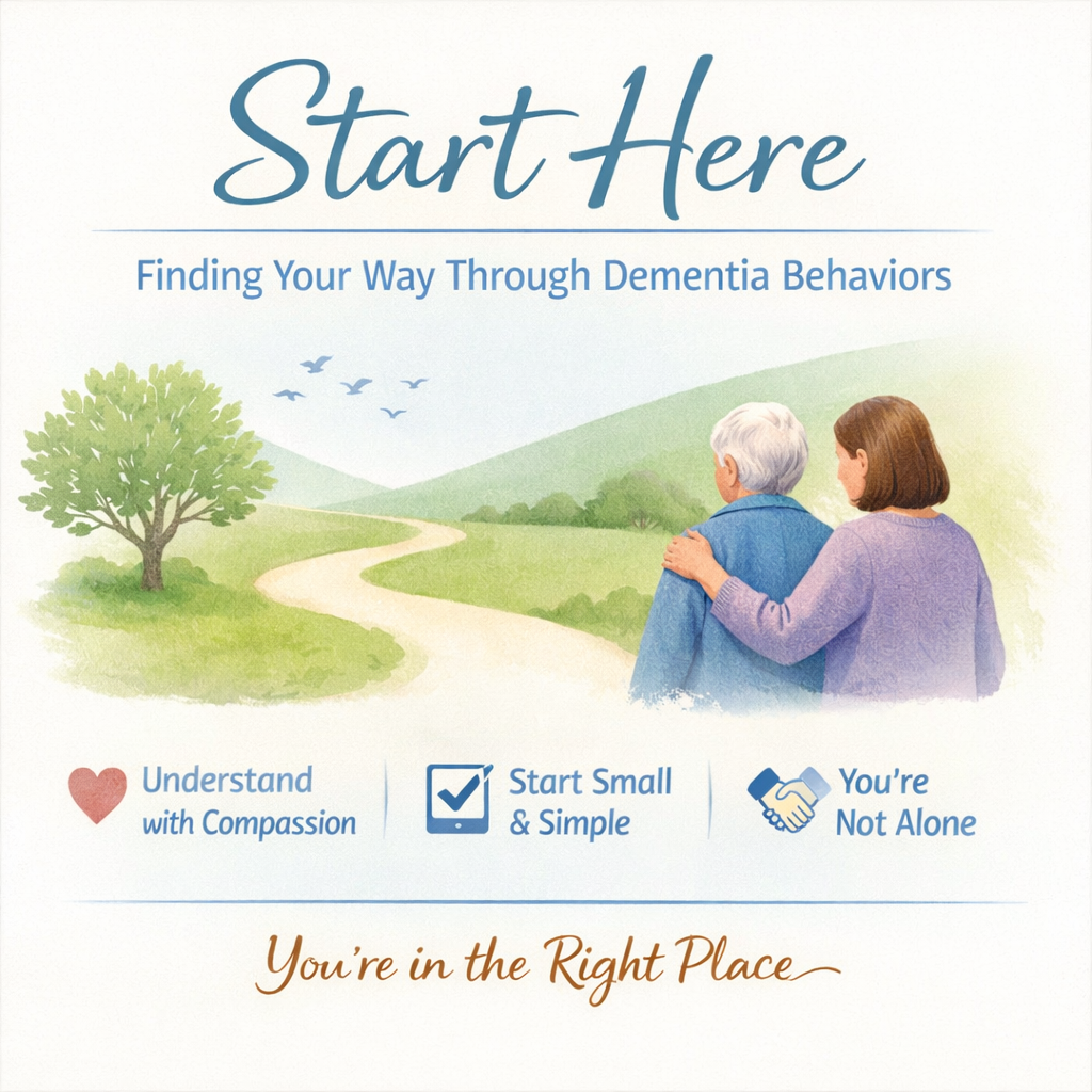 Start here. Finding your way through dementia behaviors. Understand with compassion. Start small and simples. You're not alone.